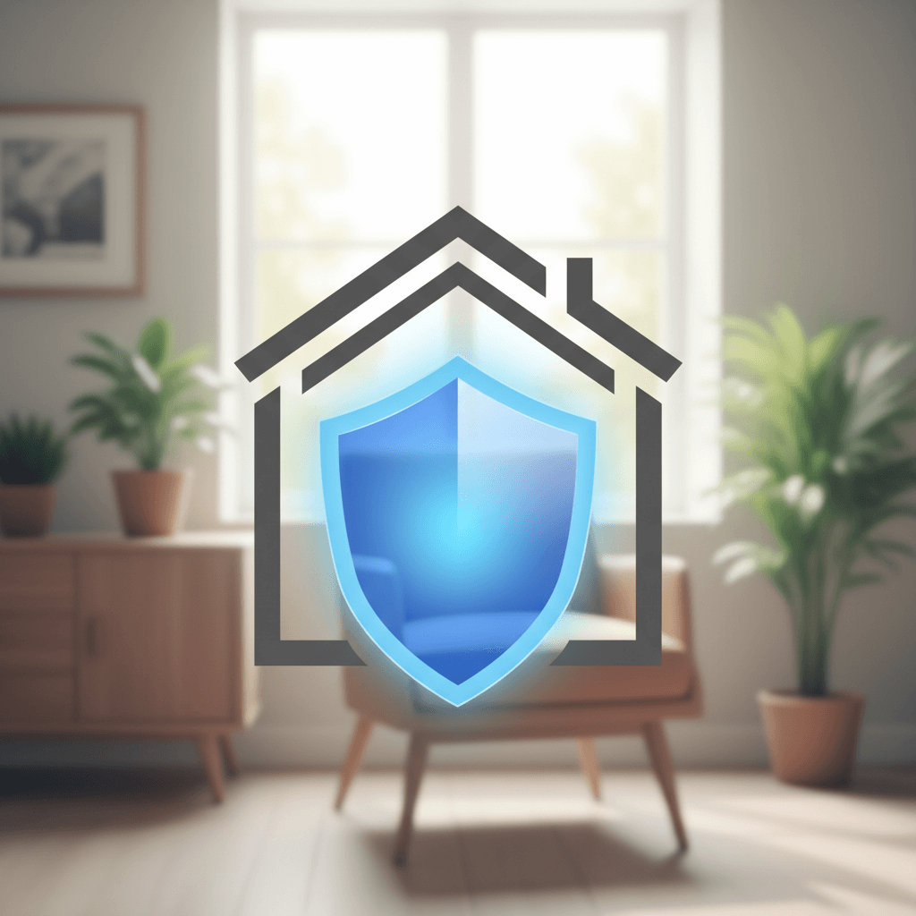 IT-Sicherheit zuhause Schutzschild über Haus symbolisiert Heimnetzwerk-Sicherheit