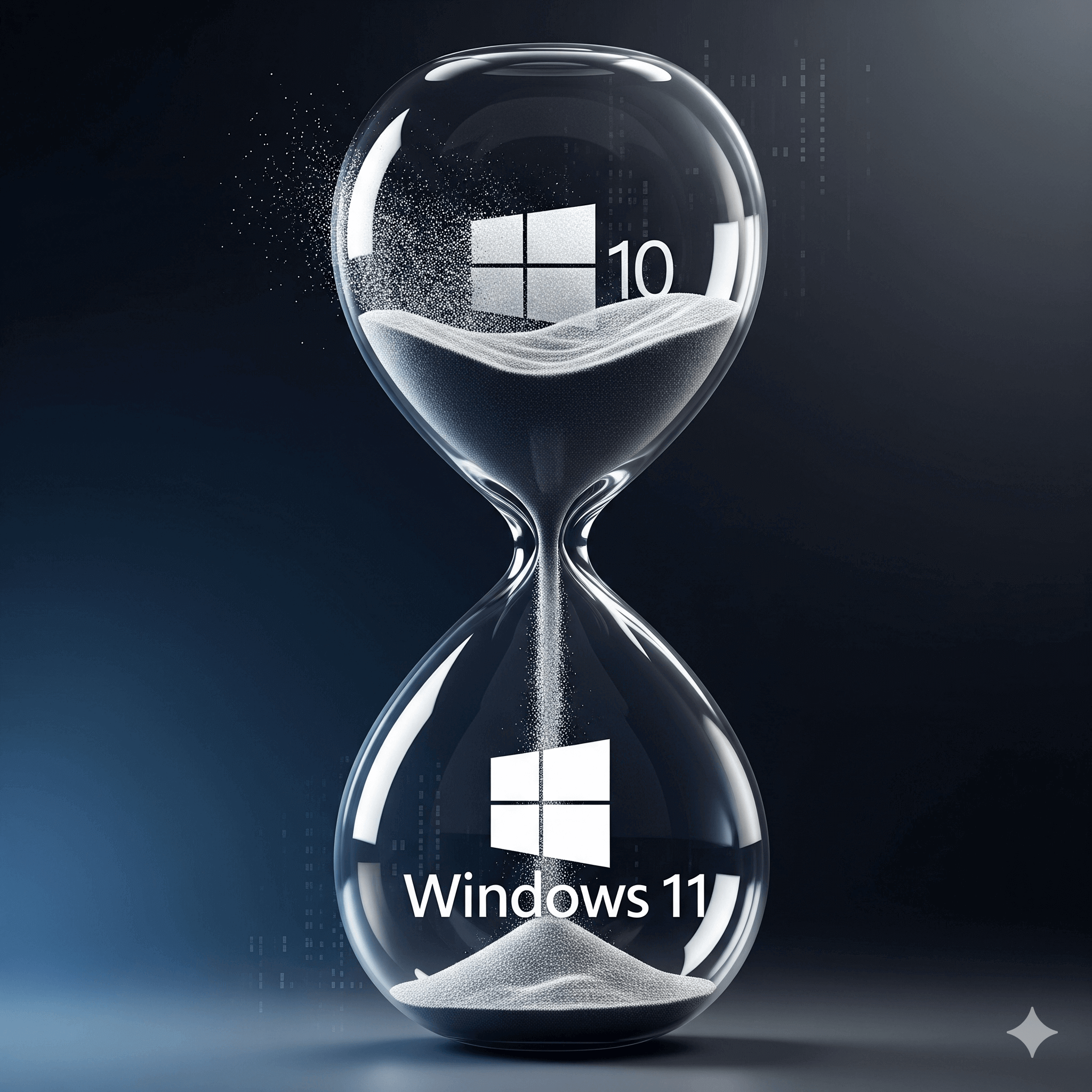 Windows 10 Support Ende Sanduhr symbolisiert Zeitdruck beim Windows 11 Upgrade