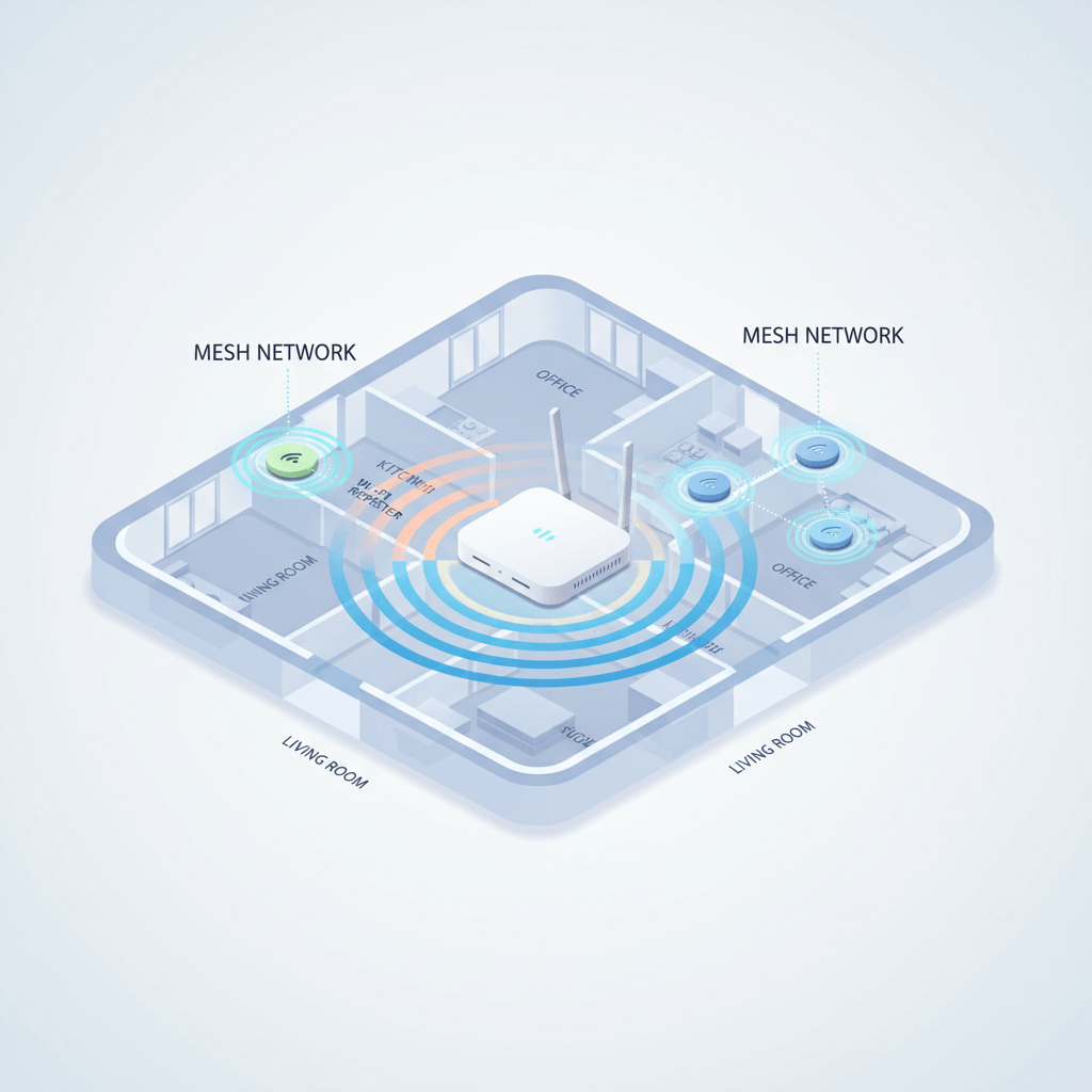 WLAN Optimierung Haus mit Mesh Repeater Powerline Technologien zur Signalverteilung